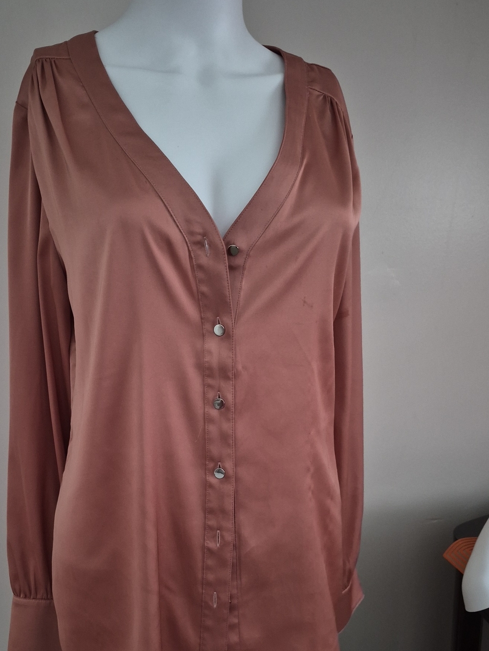 White House Black Market Rust-Tone Satin Button-Down Blouse